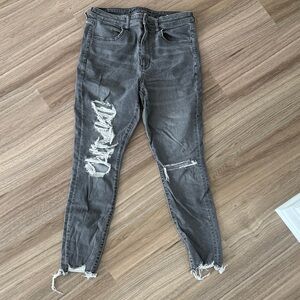 American Eagle Outfitters Gray Distressed Skinny Jeans